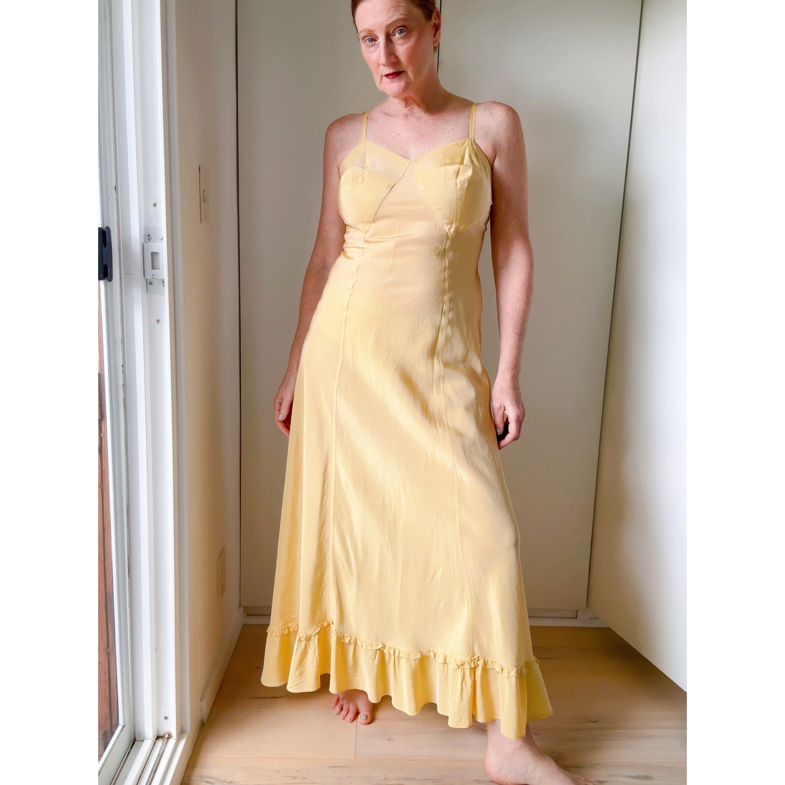 Antique 40s Buttercream Yellow slip dress Maxis SZ M/8 Soft Girl Coquette