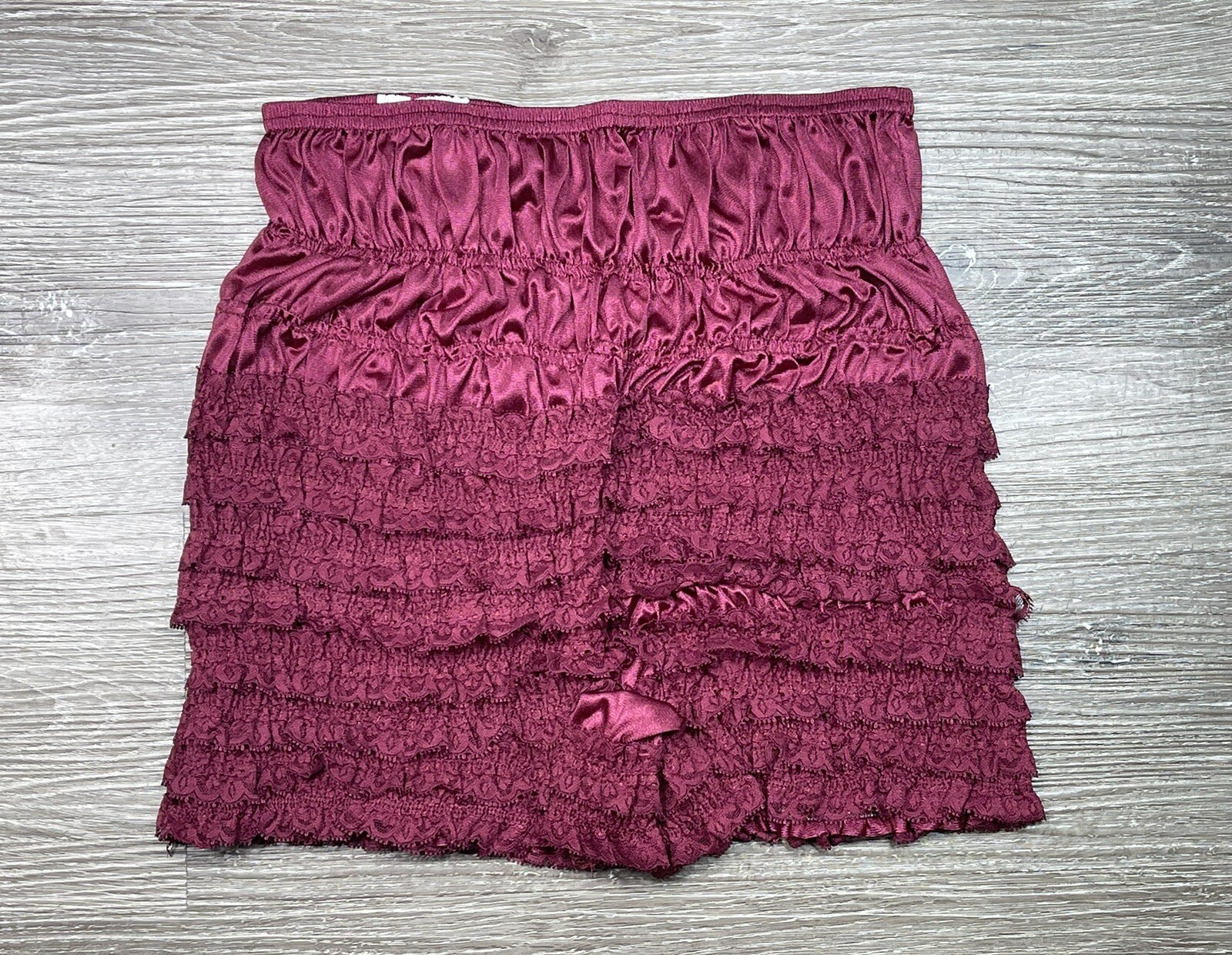 Vtg Nylon Ruffle Bloomer Knicker Panties NEW Large Malco Modes Silky Maroon NOS