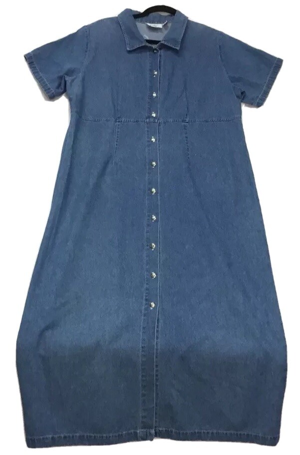 Vintage Jody Of California Jean Dress Size Small Short Sleeve Blue Long Loose