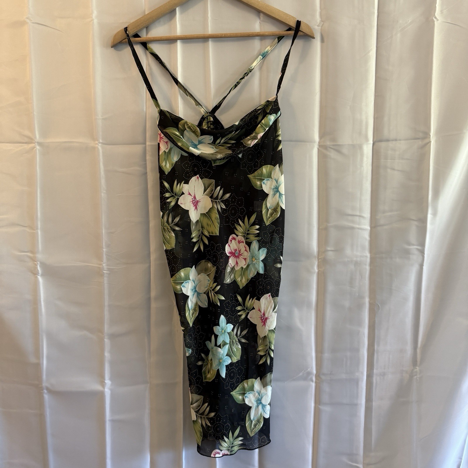 Vintage Petra Fashions L Black Floral Night Gown Chemise Lingerie Made In USA