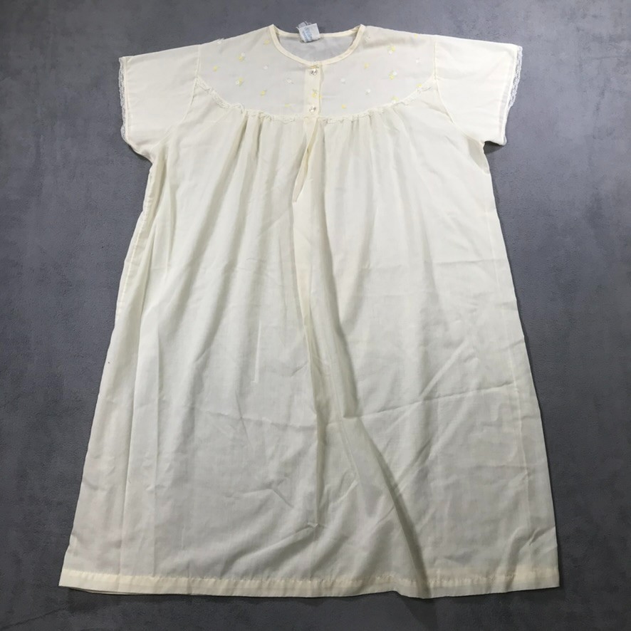Vintage Katz Night Gown Women’s Large Yellow Lightweight USA Made 80s Lace Trim