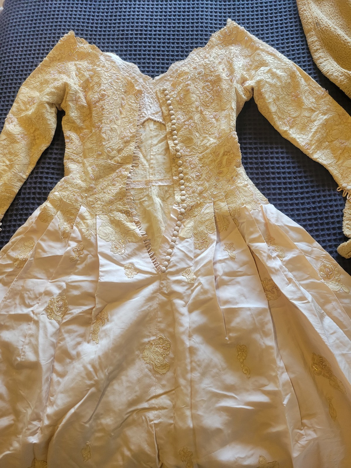 BEAUTIFUL HANDMADE 1920S 1930S NUDE BLUSH BEADED LACE WEDDING DRESS MUST SEE !