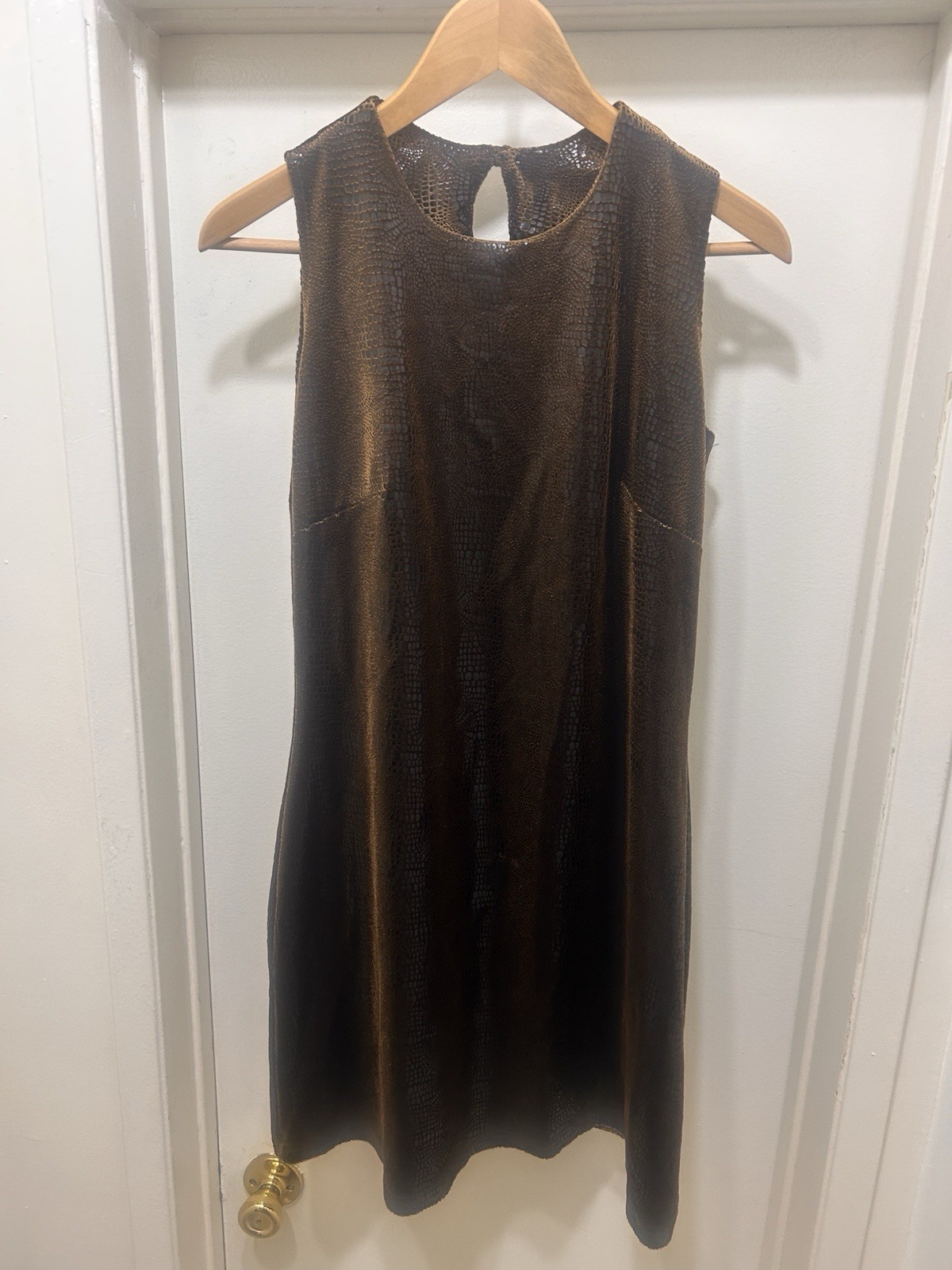 Vintage 80s Snake Print Dress Midi Womens Large Brown USA PRE Party Retro Boho