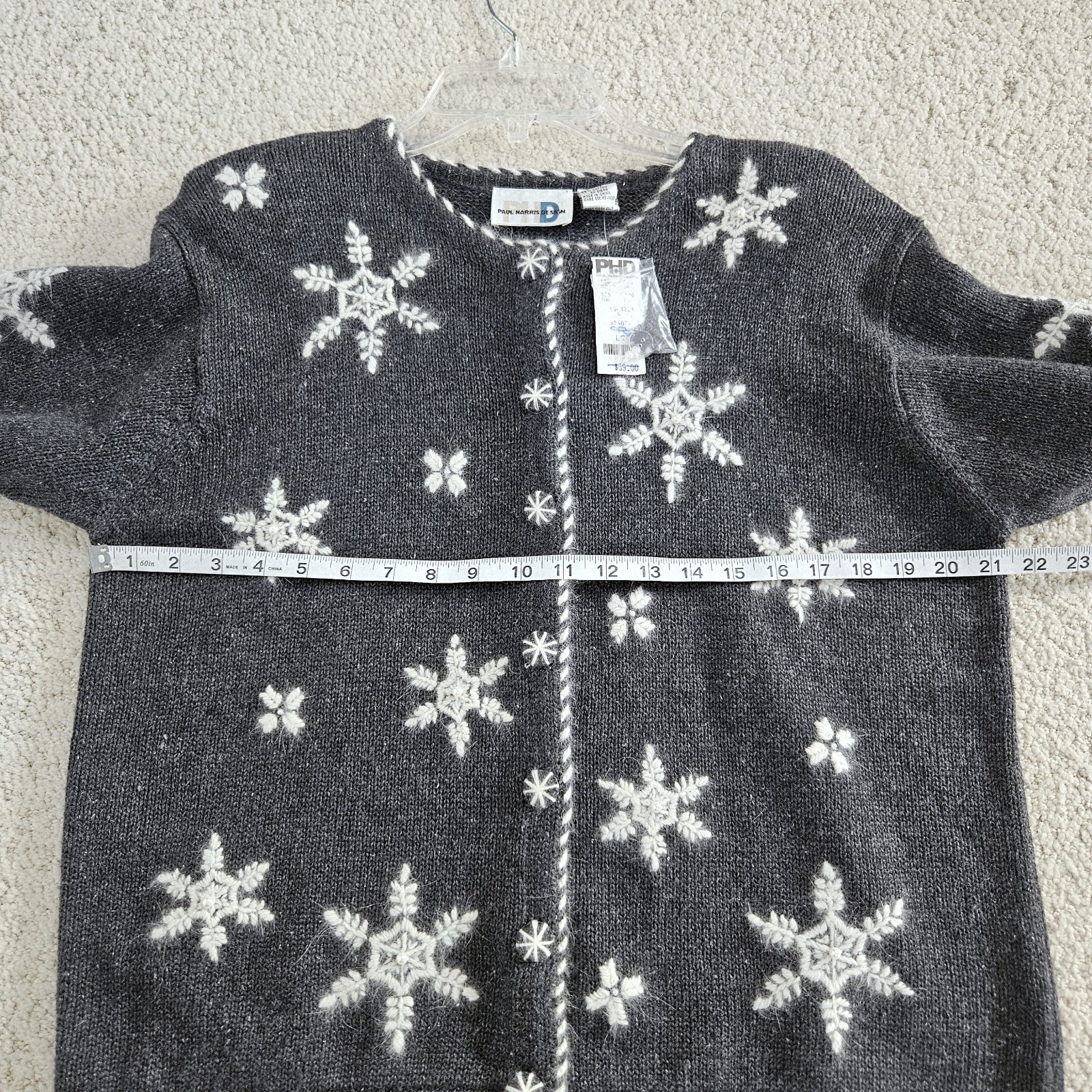 Vintage Paul Harris Christmas Cardigan Sweater Gray Snowflakes Winter Women L