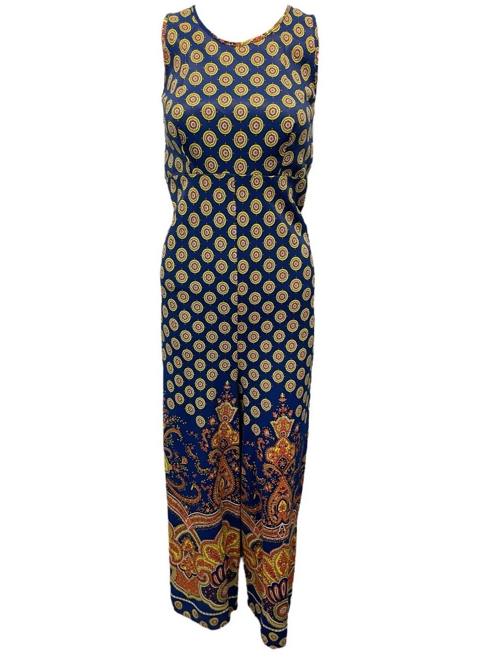 Vintage 70s Berkleigh Juniors Psychedelic Paisley Blue & Orange Jumpsuit Size S
