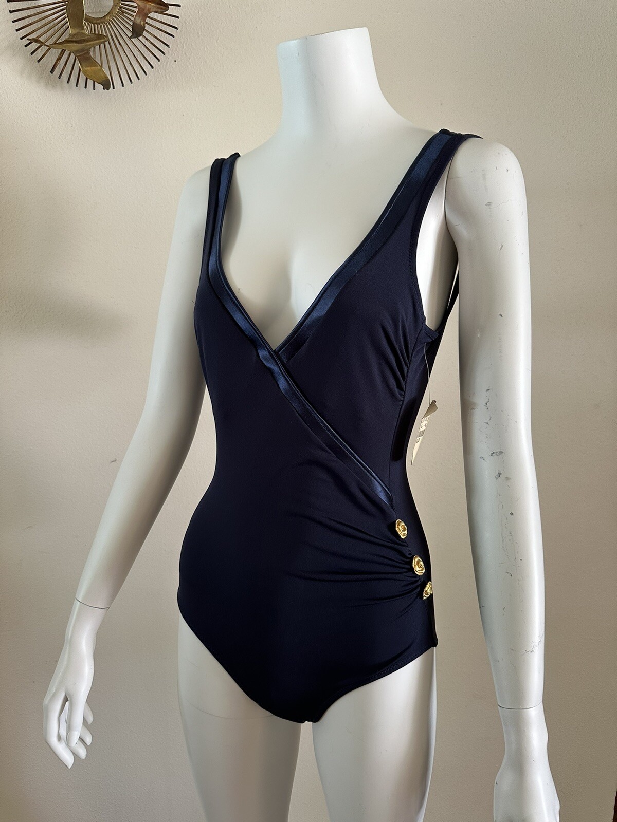 1990s Gottex One Piece Swimsuit Lycra Sensations Floral Buttons Resort 6 80s VTG