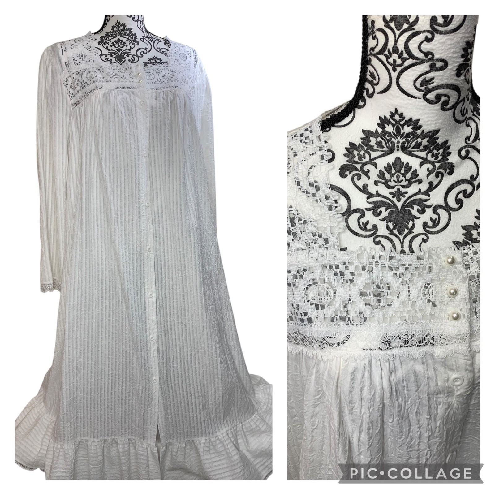 Vintage Willow Creek White Lace Dress Gown Robe Large Cottagecore Prairie Ruffle