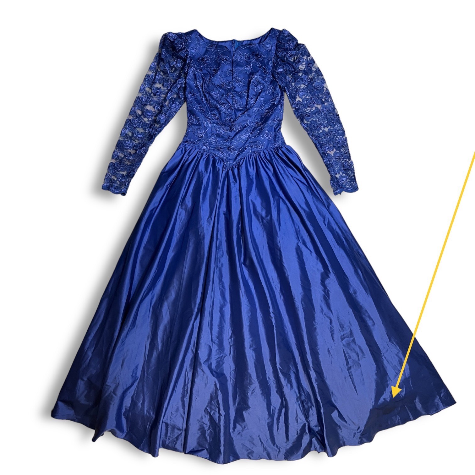 Vintage Blue Lace Long Dress Puff Sleeve Full Skirt Princess Fairy Ball Gown 70s