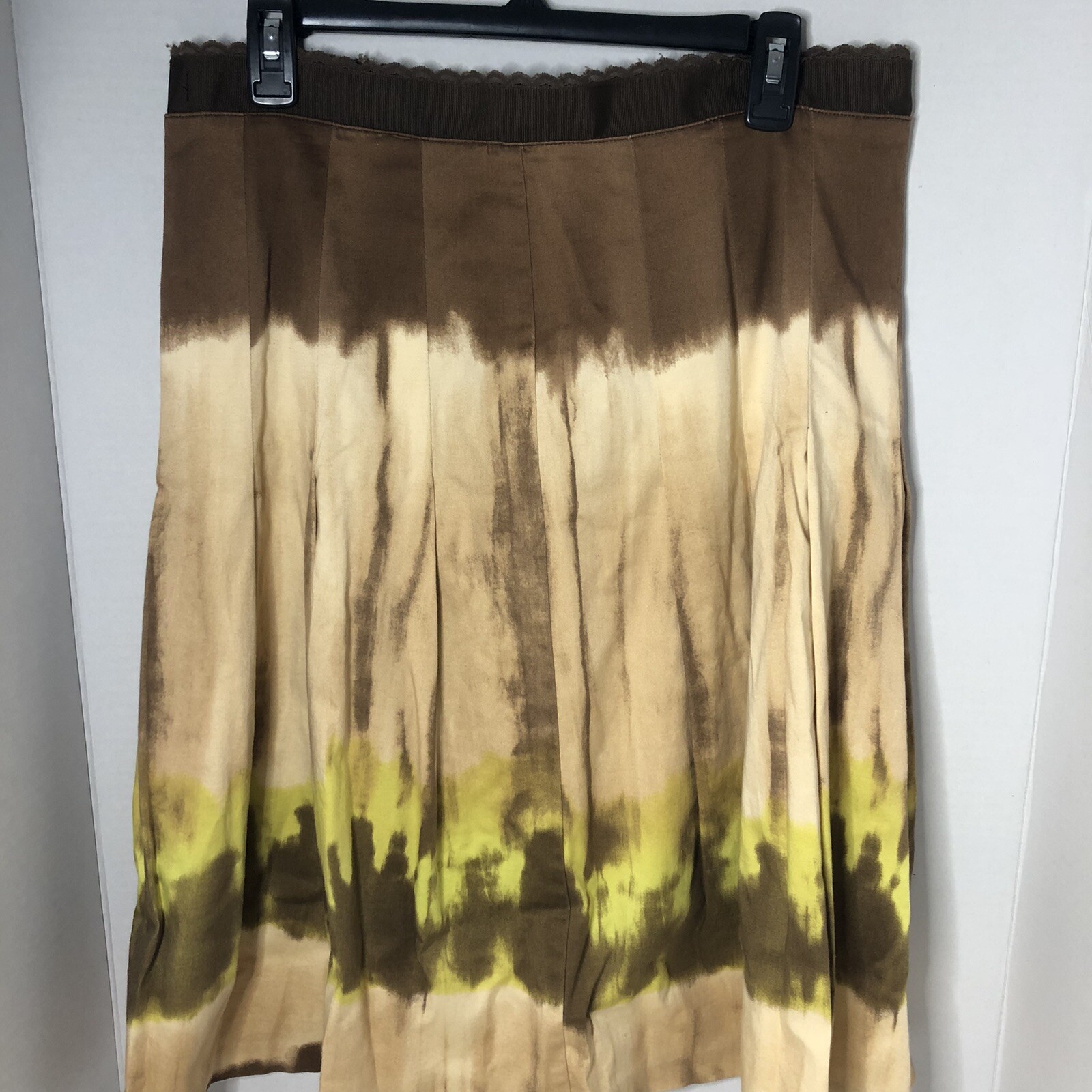 Ideology Vintage Women’s Skirt Size 12 Brown Tan Green Flair Pleated Tie Dye USA