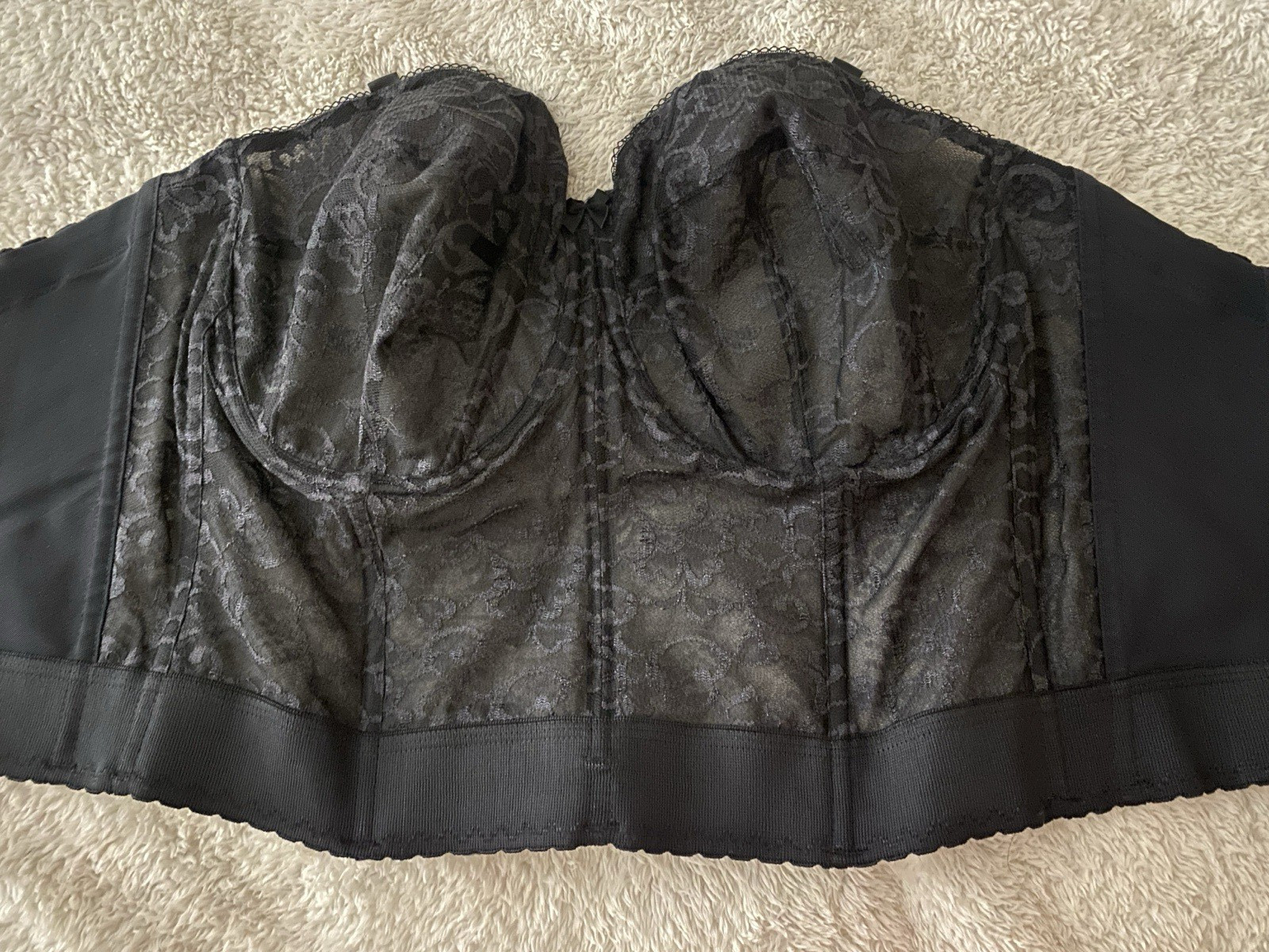 VTG POINTY LONG LINE WAIST NIPPER BRA STRAPLESS 36G PIN UP BURLESQUE HOLLYWOOD