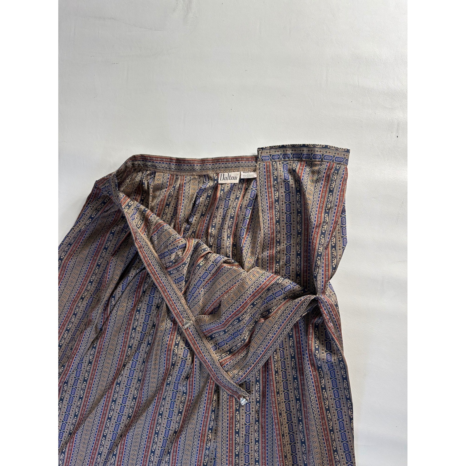 Dalton Vintage 2 Piece Skirt Set Brown Geometric Button Up Blouse Pleated Midi