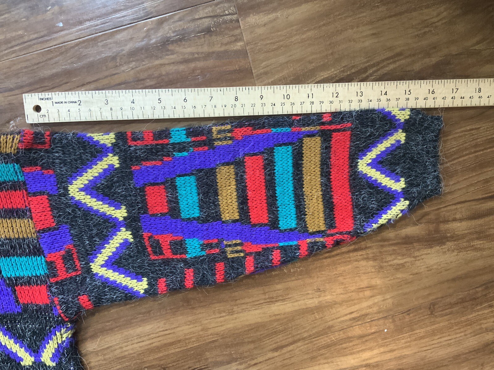 VTG Croquet Club Abstract Sweater 80s Geometric Rainbow 90s Womens Large Retro
