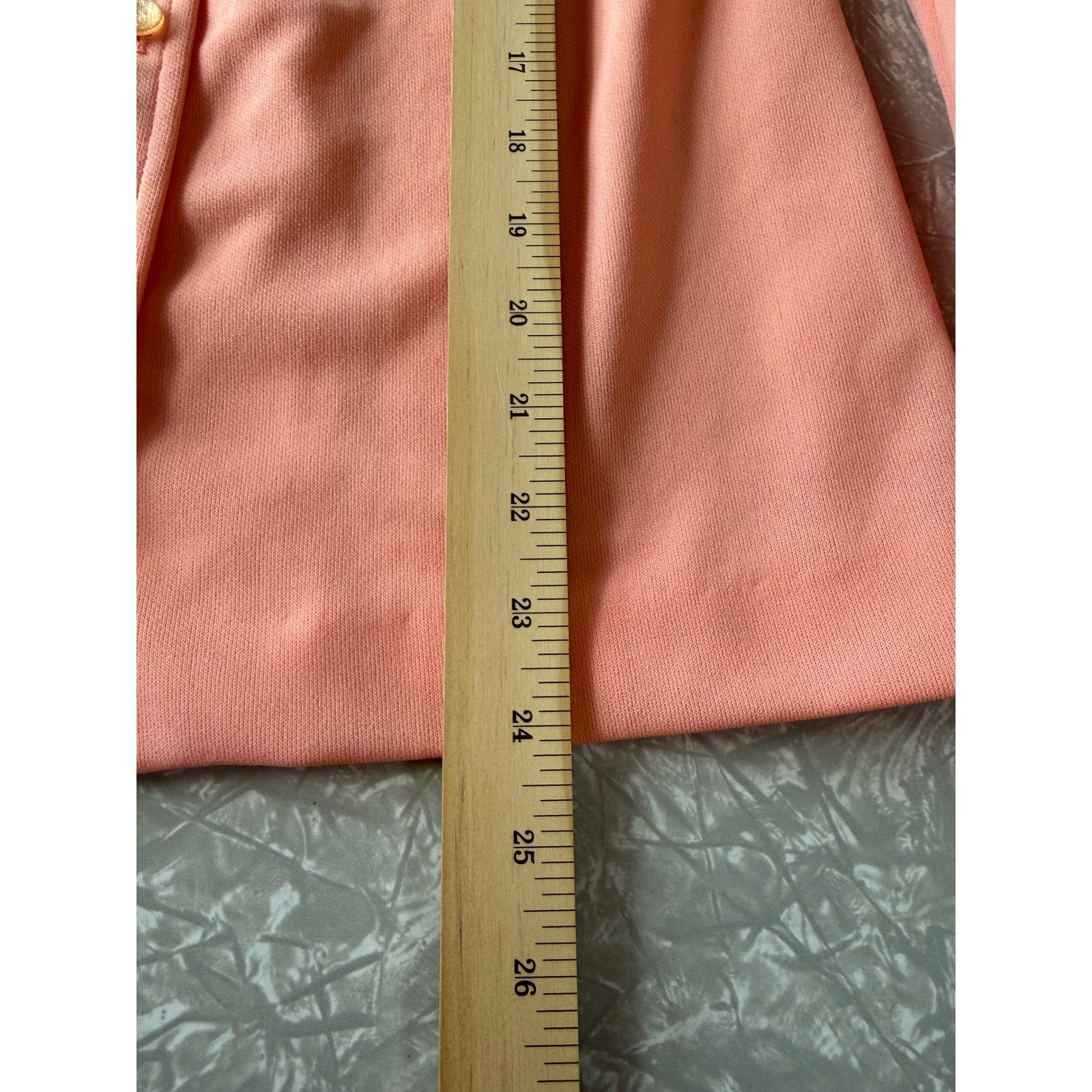 Vintage 70s Peach Coral Dagger Collar Button Up Blouse Long Sleeve Retro MOD