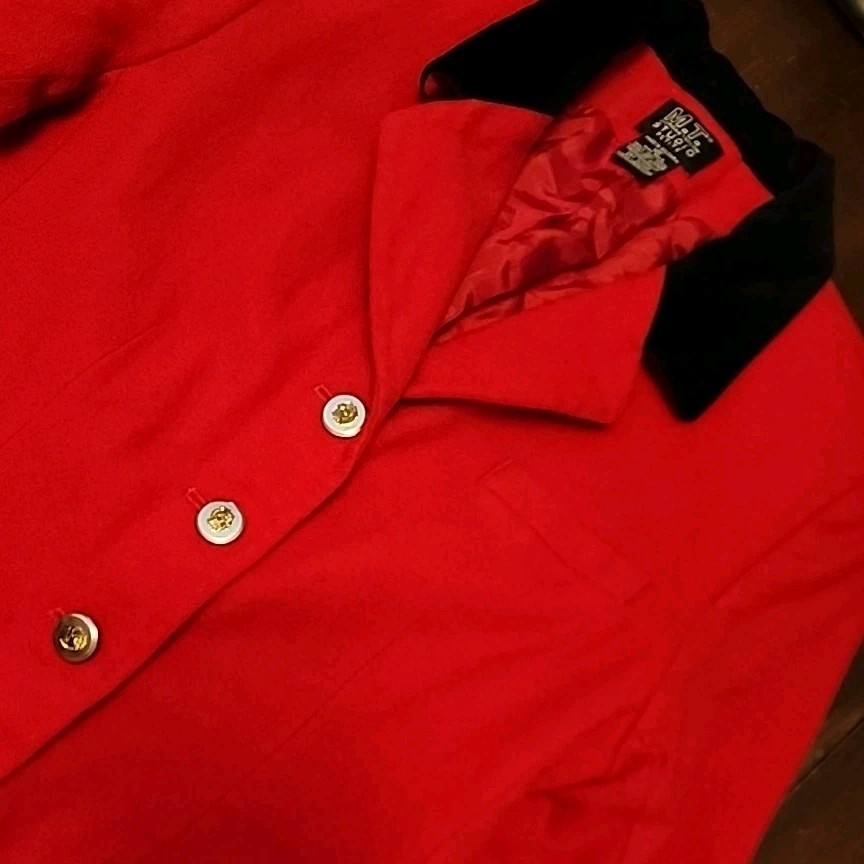 Vintage Morgan Taylor Red Wool W/ Black Velour Collar Pea Coat 12P Big Button