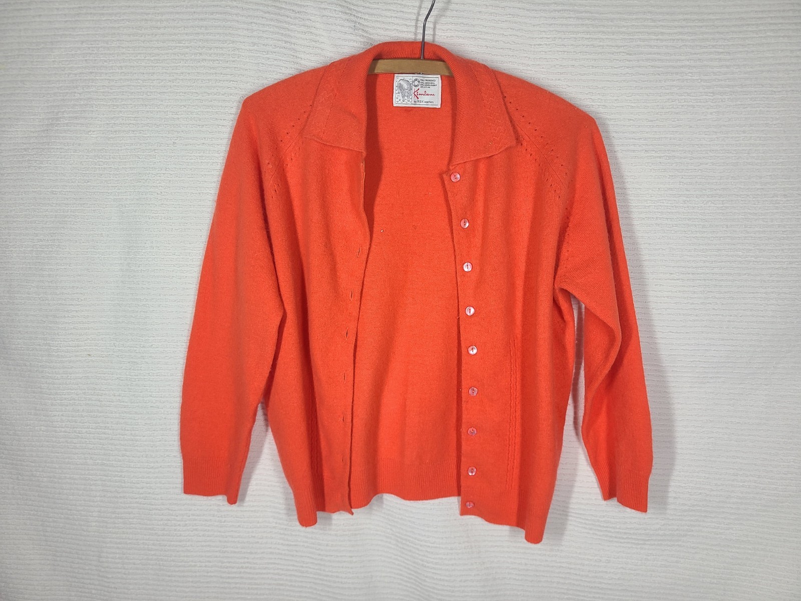 Vtg 60s Pinup Cardigan Sweater Princess Seam Wool Blend M L 38 Coral Orange Pink