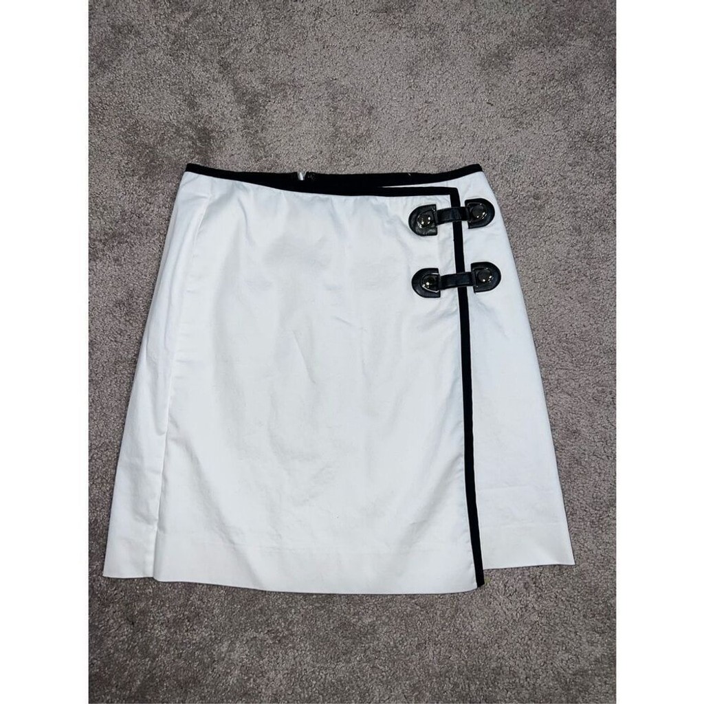 Vintage Chic Work Casual Buckled Y2K Skirt 8 White/Black