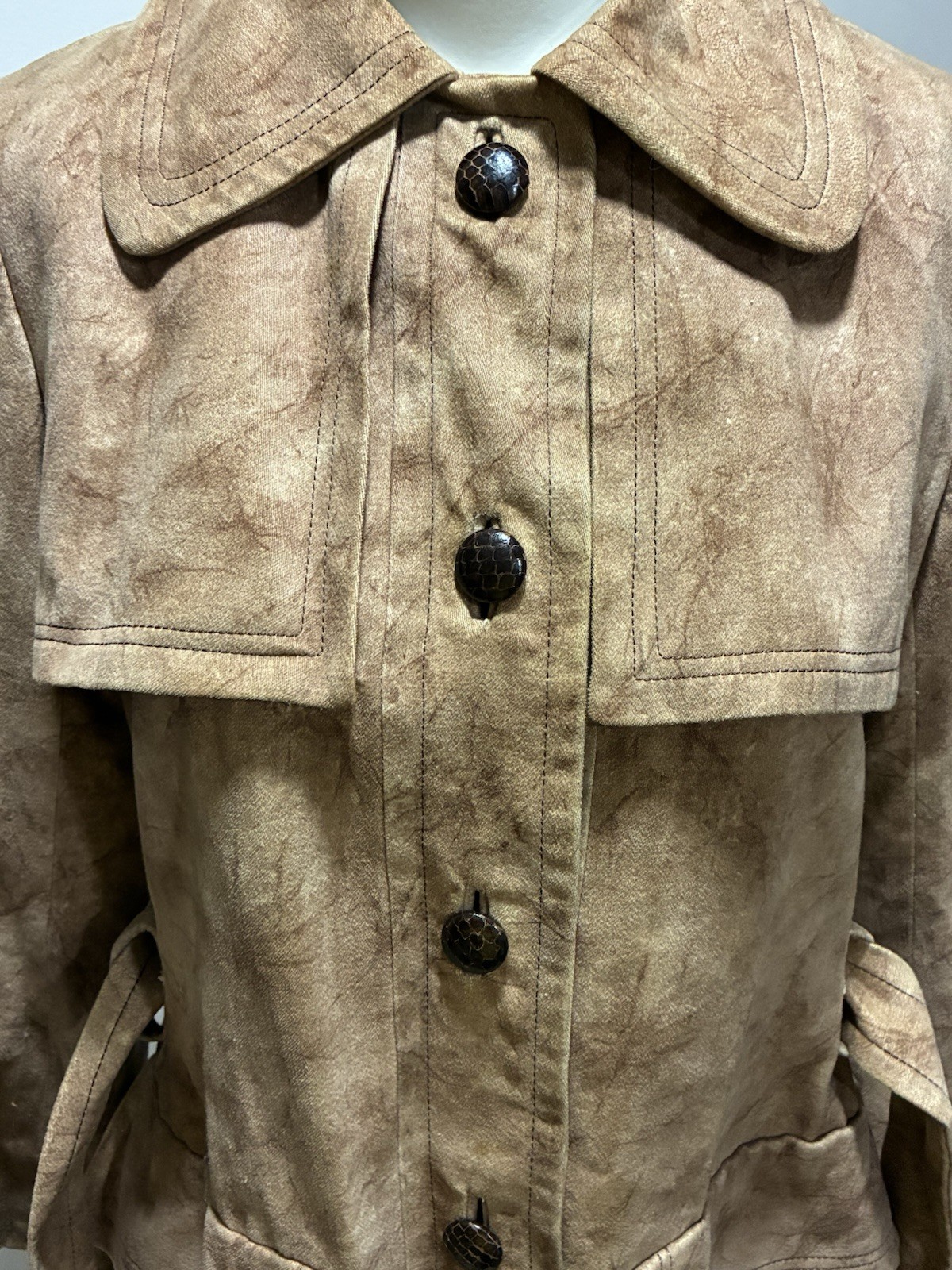 Vtg 70s Davidow Boutique Trench Coat Suede Look Cotton Color Stripe Lining USA
