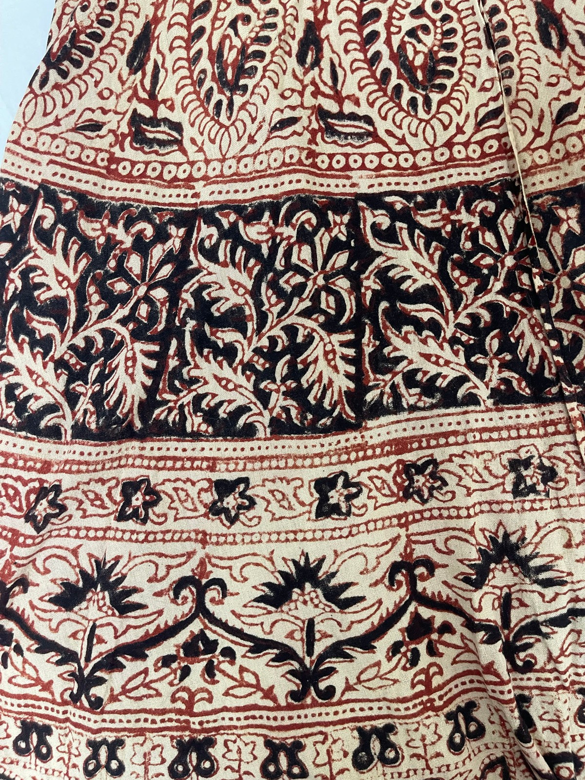 Vintage 70s India Cotton Block Print Wrap Skirt Boho Floral Paisley 35″ Waist