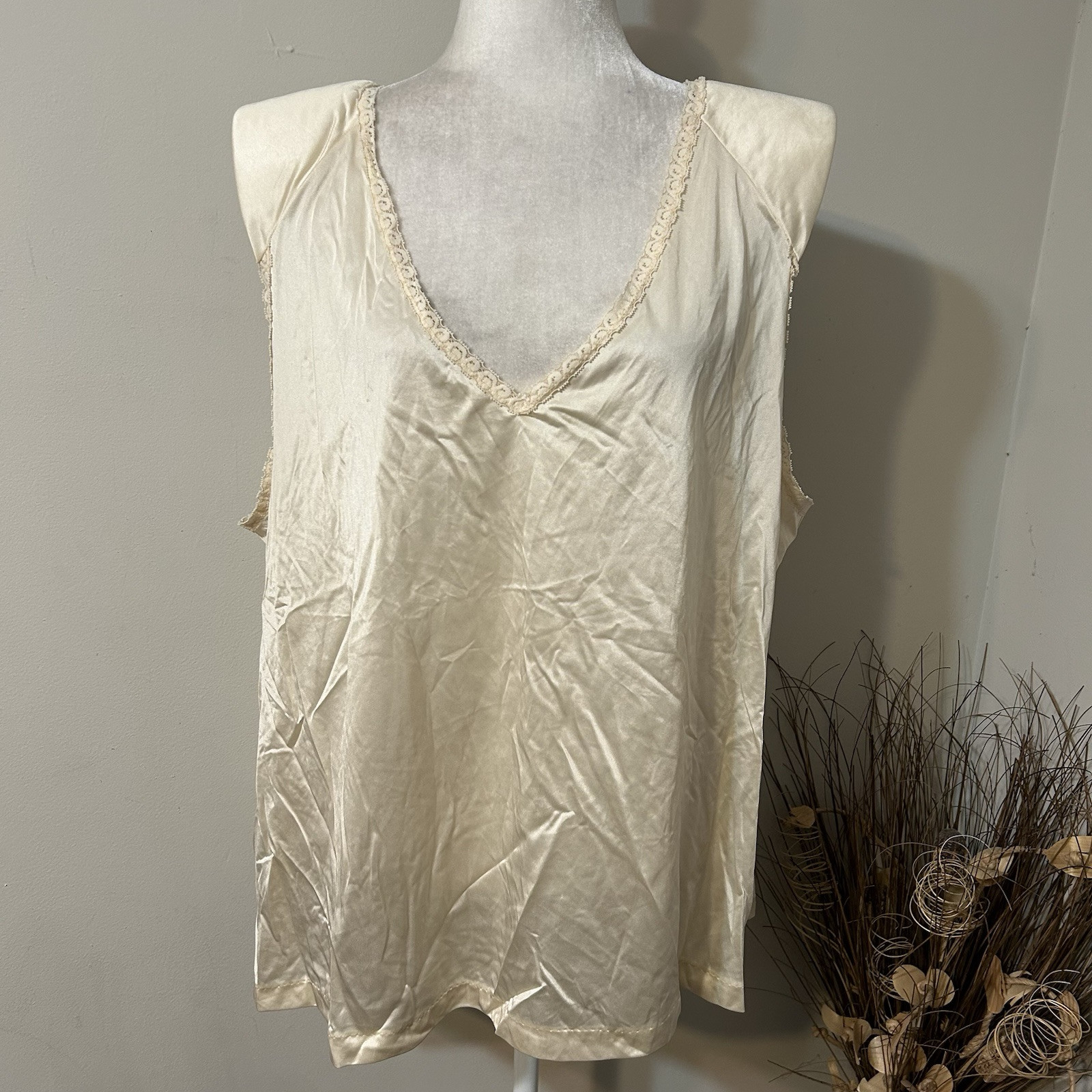 Vtg Jenelle Of California Lingerie Tan Beige Padded Shoulder Tank Top Sz 4X USA