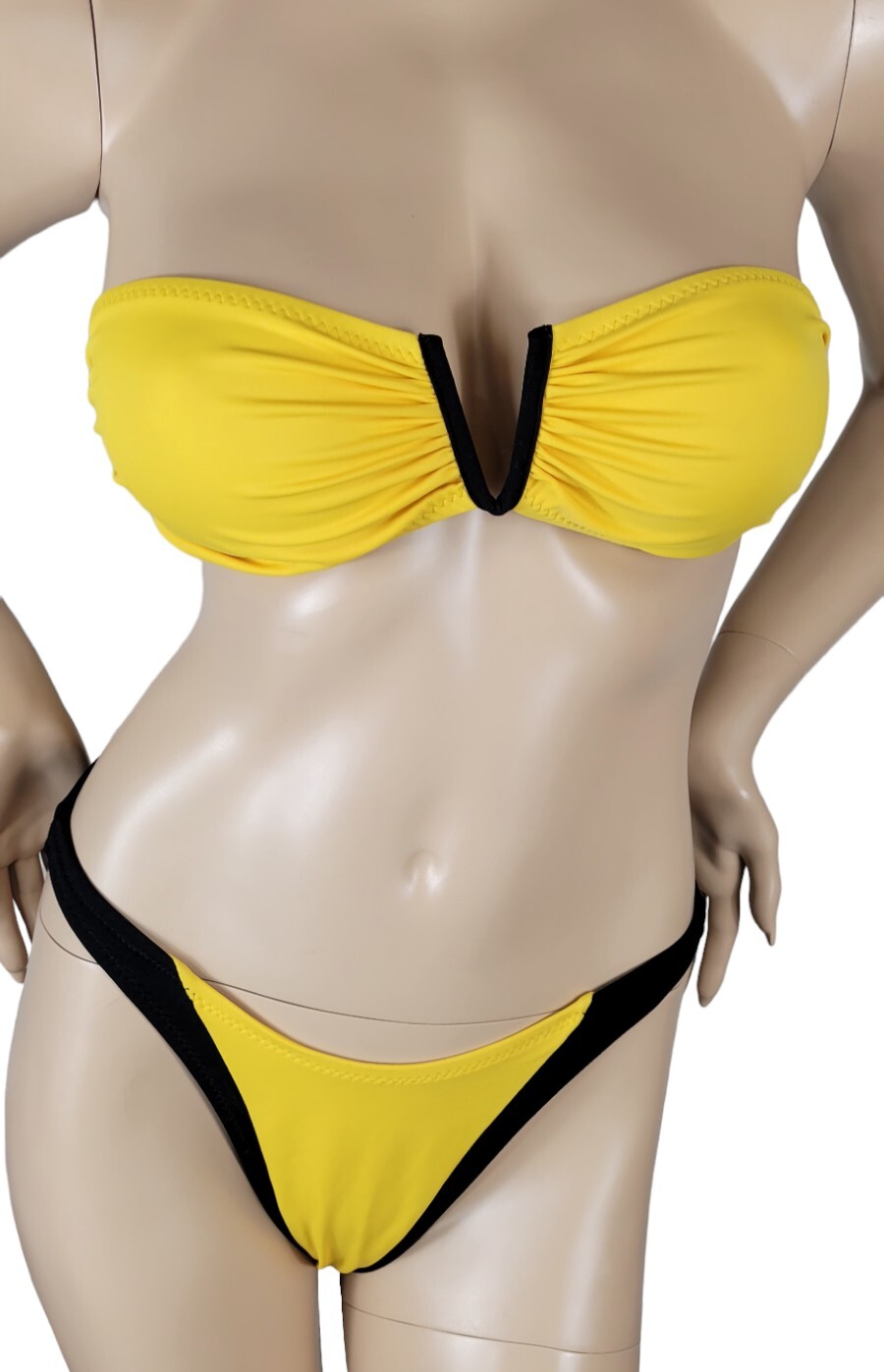 Vtg 90s Body Glove Robin Piccone Bikini Swimsuit High Cut Size 9/10 Bee Yellow