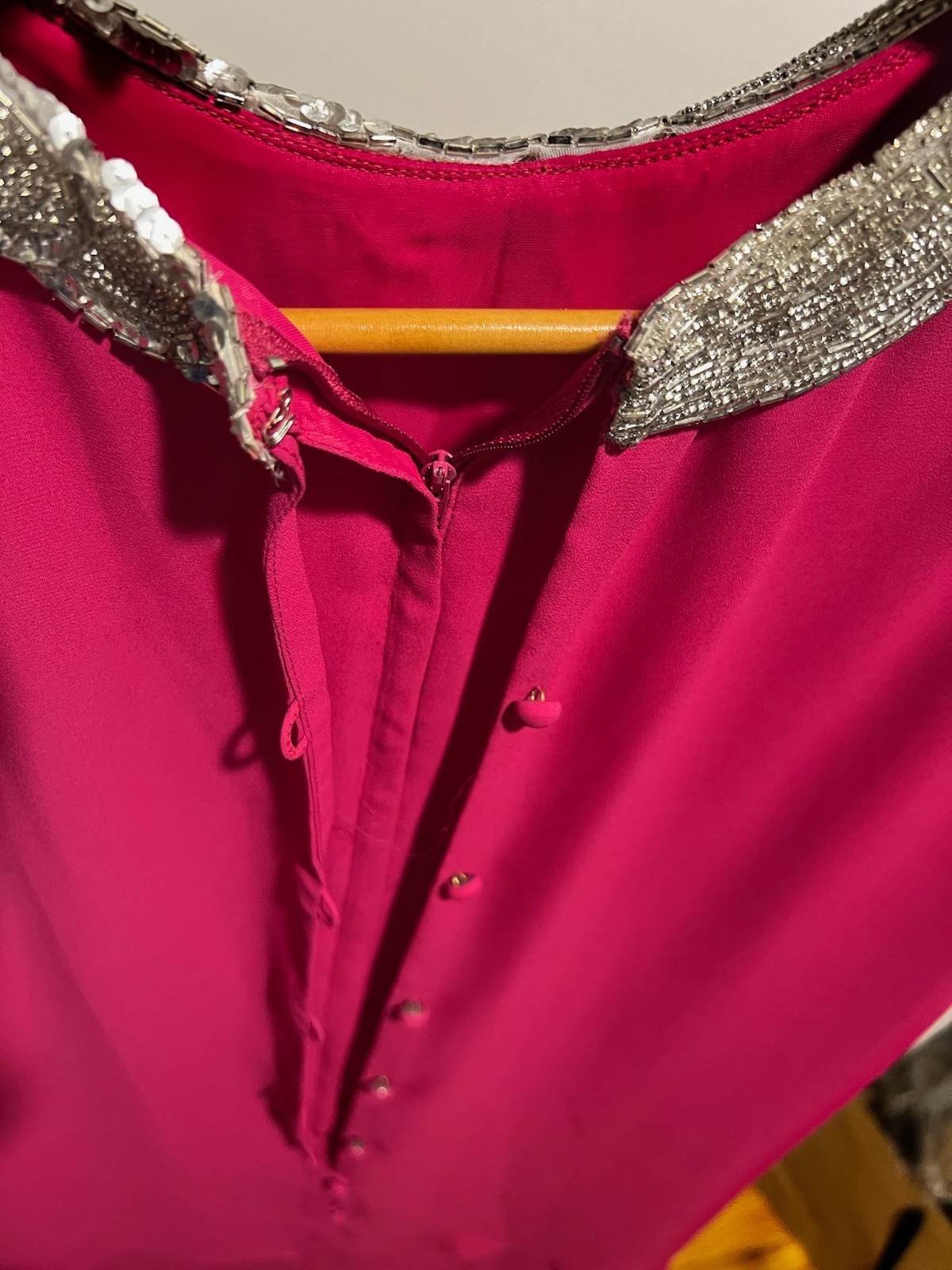 Vintage Magenta Beaded neckline evening holiday dress – XL