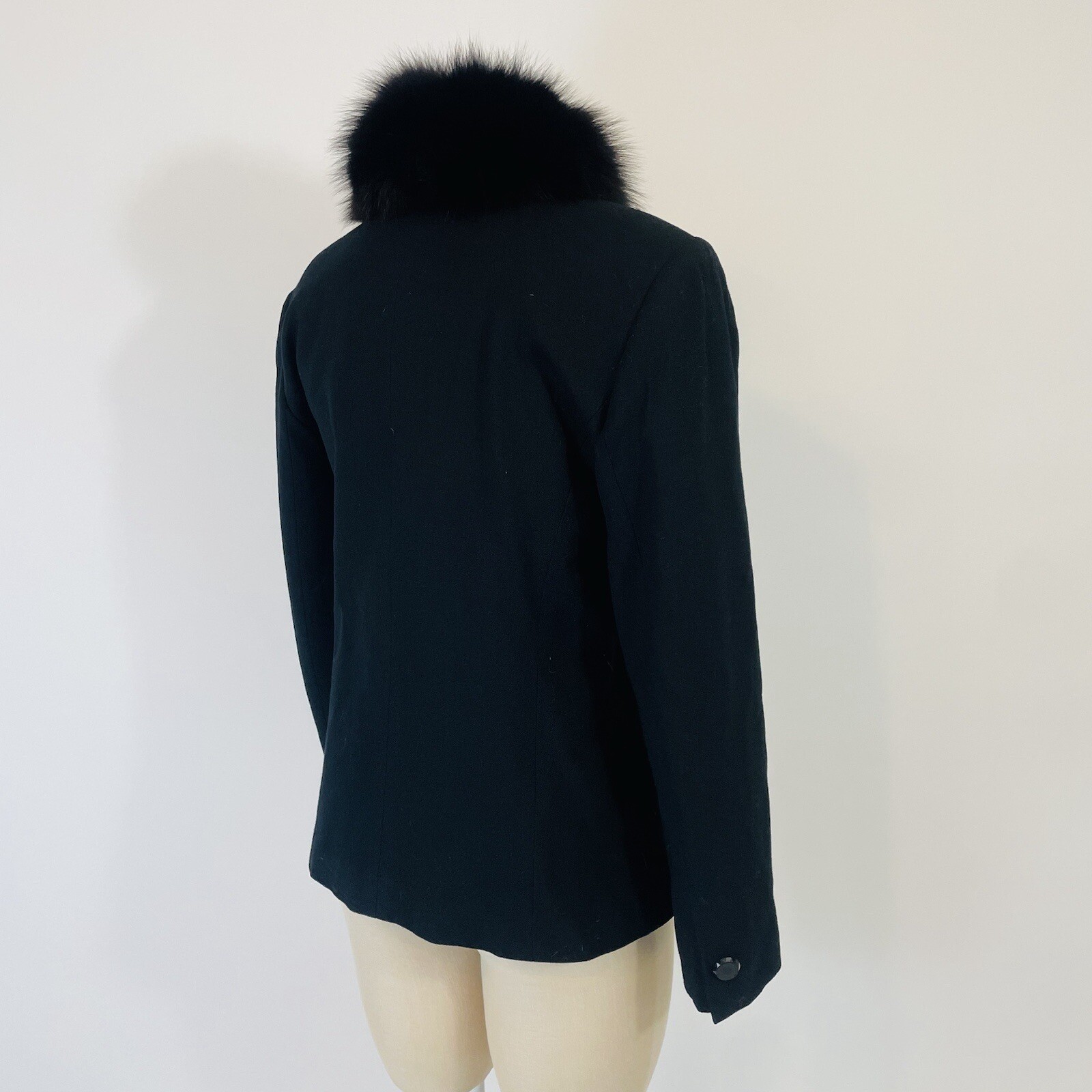Vintage Faux Fur Wool Military Blazer Jacket Women’s Size 10 Black Evening