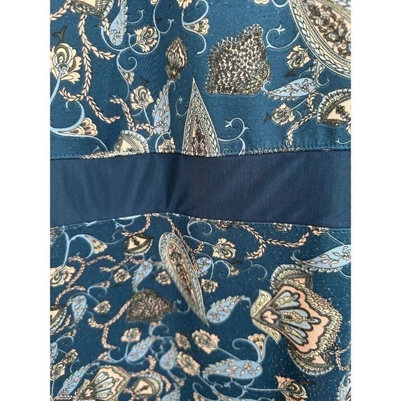 Boutique Teal Paisley Floral Mesh Panel Sheath Dress 1X Short Sleeve Blue