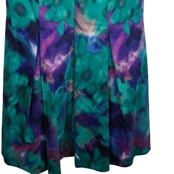 Vintage Eliza J Silk Fit Flare Dress Womens 6 Floral Pleated Indie Y2K Retro