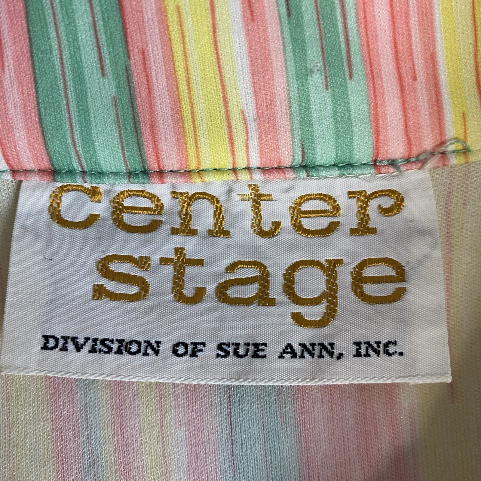 Vintage 70s Center Stage Button Down Shirt Women Medium Yellow Stripe Disco Flaw