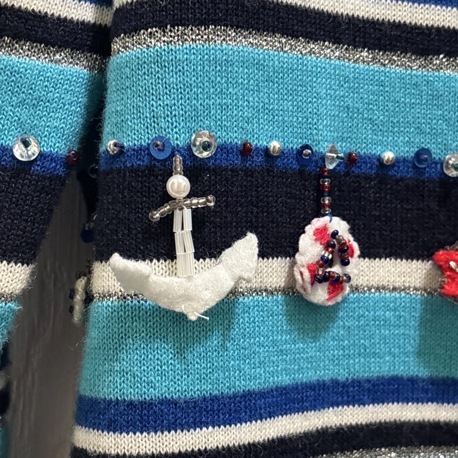 VTG Jack B Quick Cardigan Sweater Womens Petite Medium Turquoise Nautical Themed