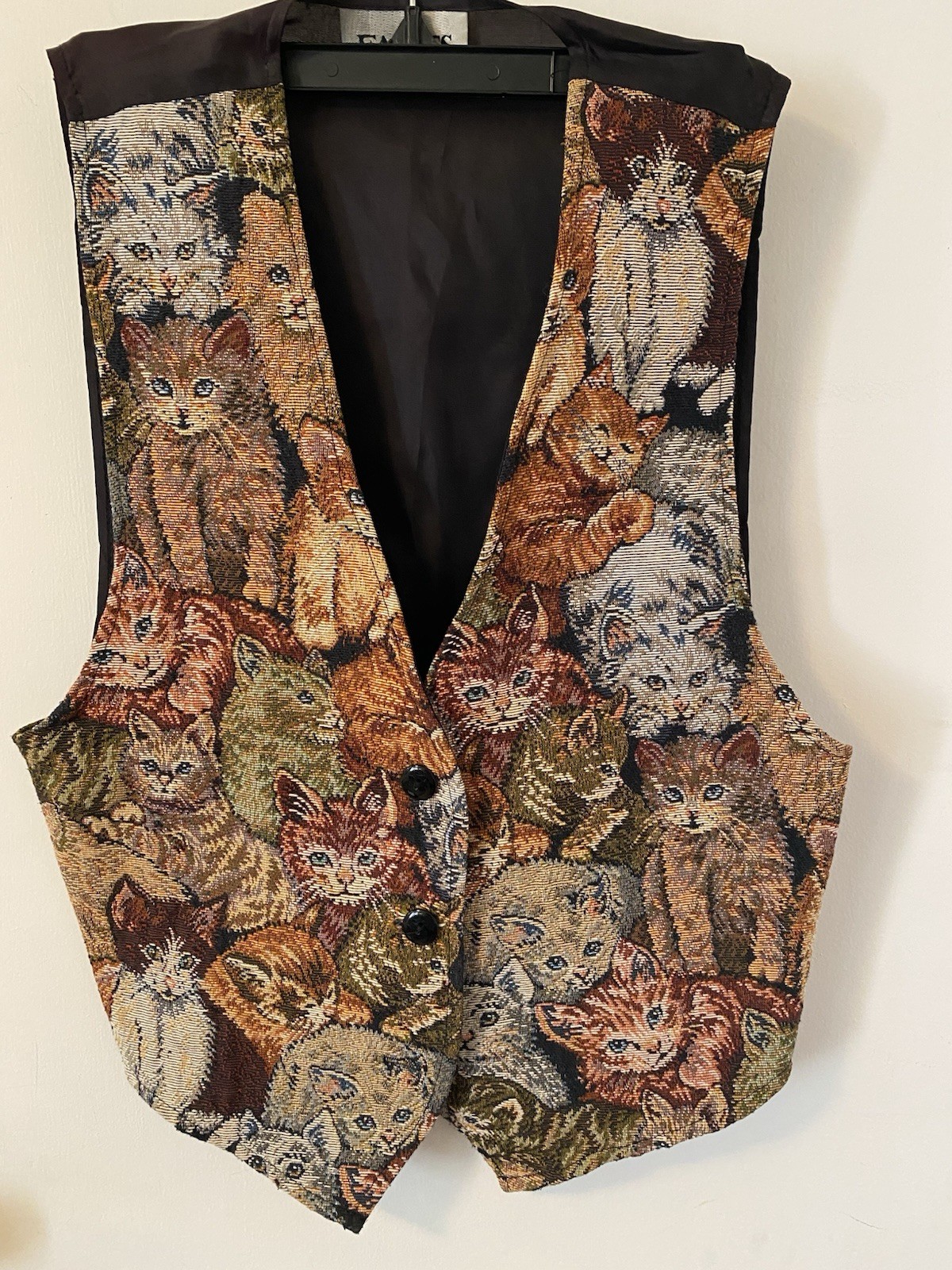 Facets by mirrors vintage vest 80s/90s Cat Tapestry Vest Whimsical Granny M/L