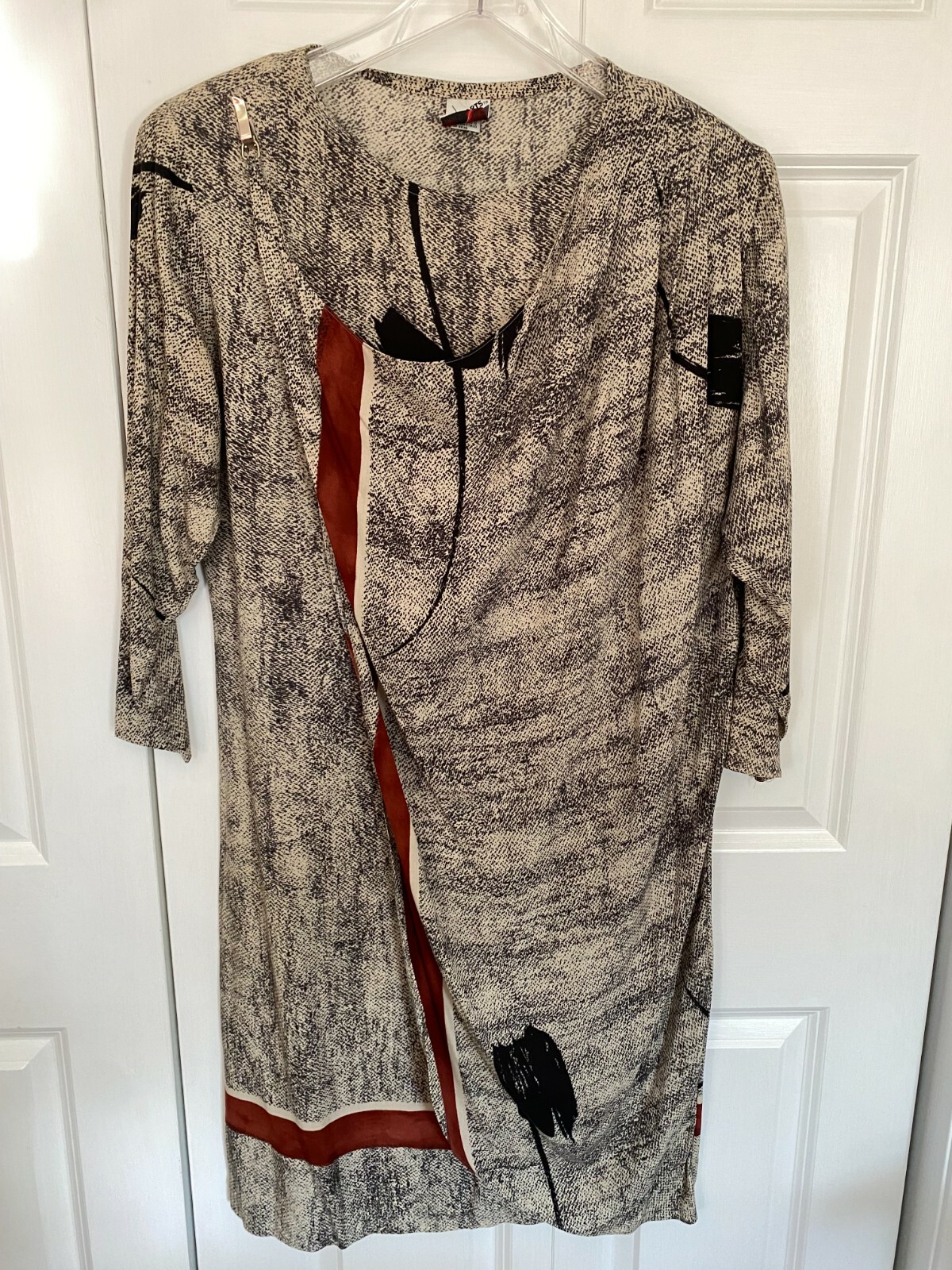 St. Barts vtg 1980s graphic gray black red long-sleeved dress Jr Sz 7-8 washable