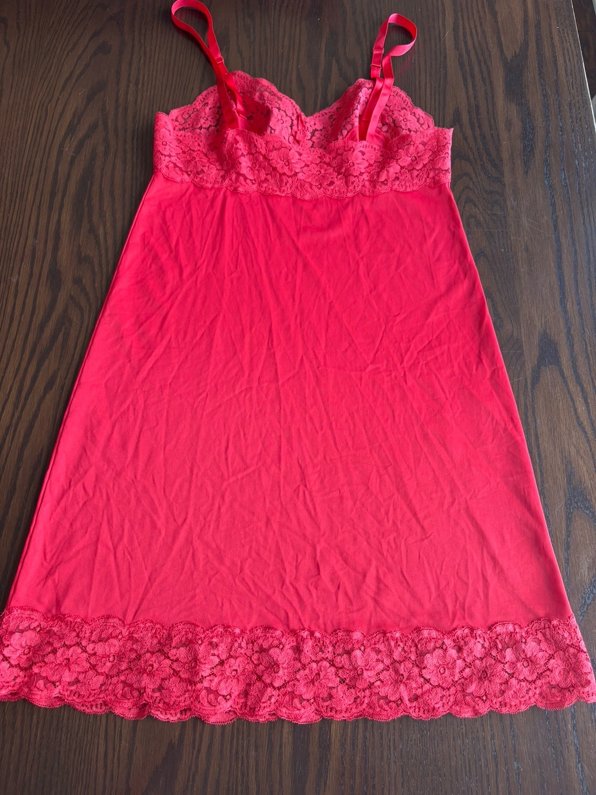 Shadowline Red Lace Trim Nylon Slip, Petite 32 Short, Lace Fabric