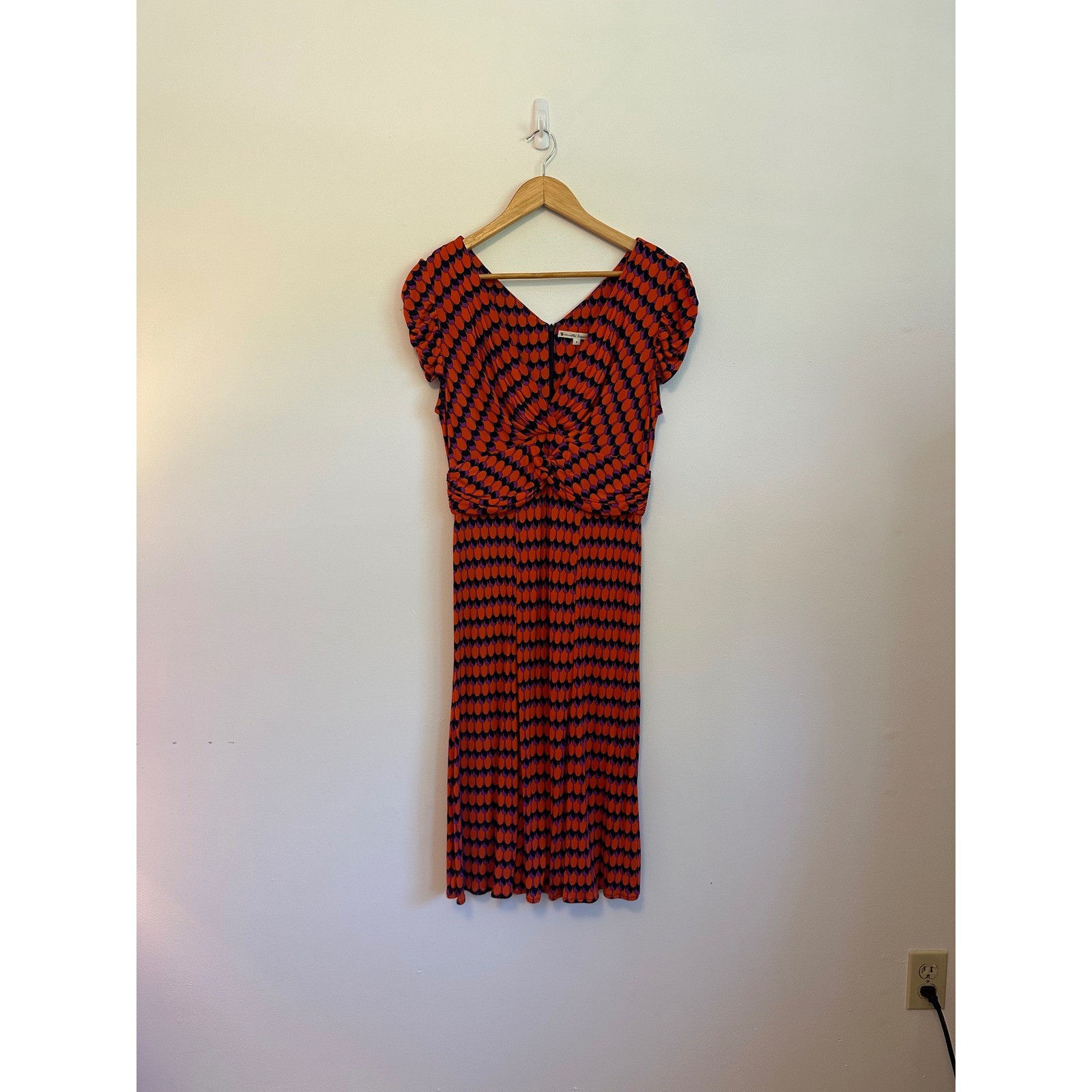 Nanette Lepore Vintage Twisted Front Jersey Dress in Orange, Purple, and Black
