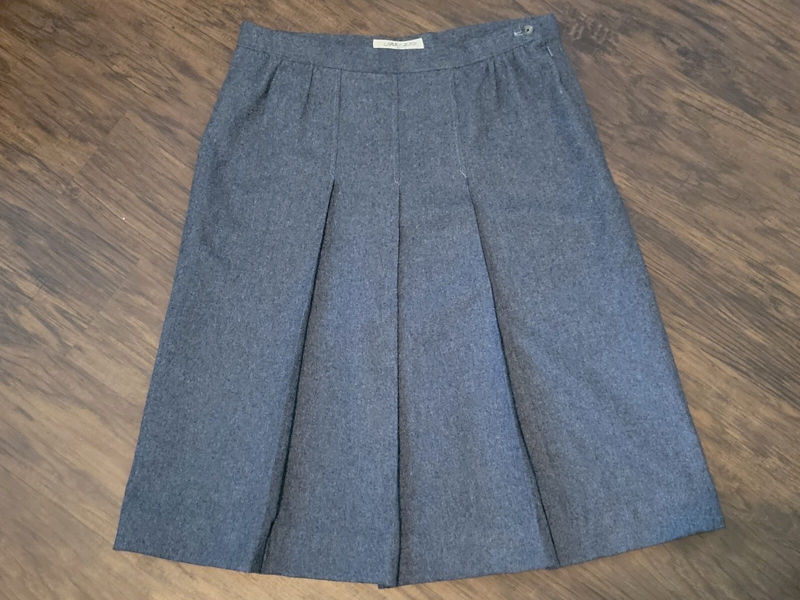 Vintage Gray Pleated Wool Skirt By JAEGER London, A-line, Size 16