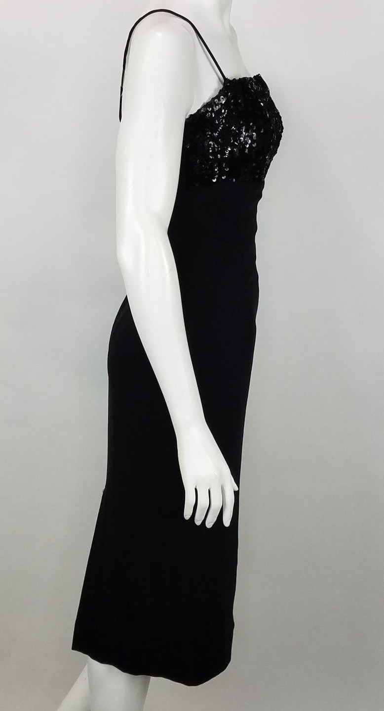 Vintage Jay Herbert Dress Size 12 Black Cocktail Party Dress Sweetheart Sequins