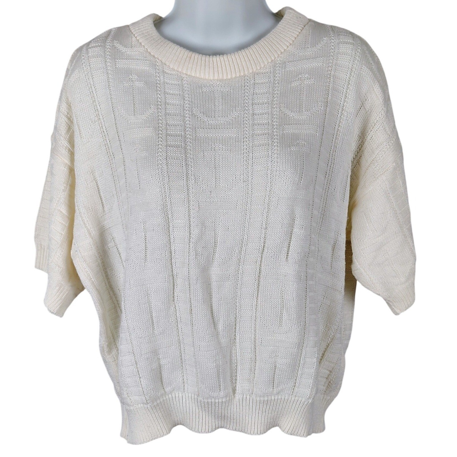 Apostrophe Vintage Cream Anchor Knit Sweater USA nautical fisherman granny
