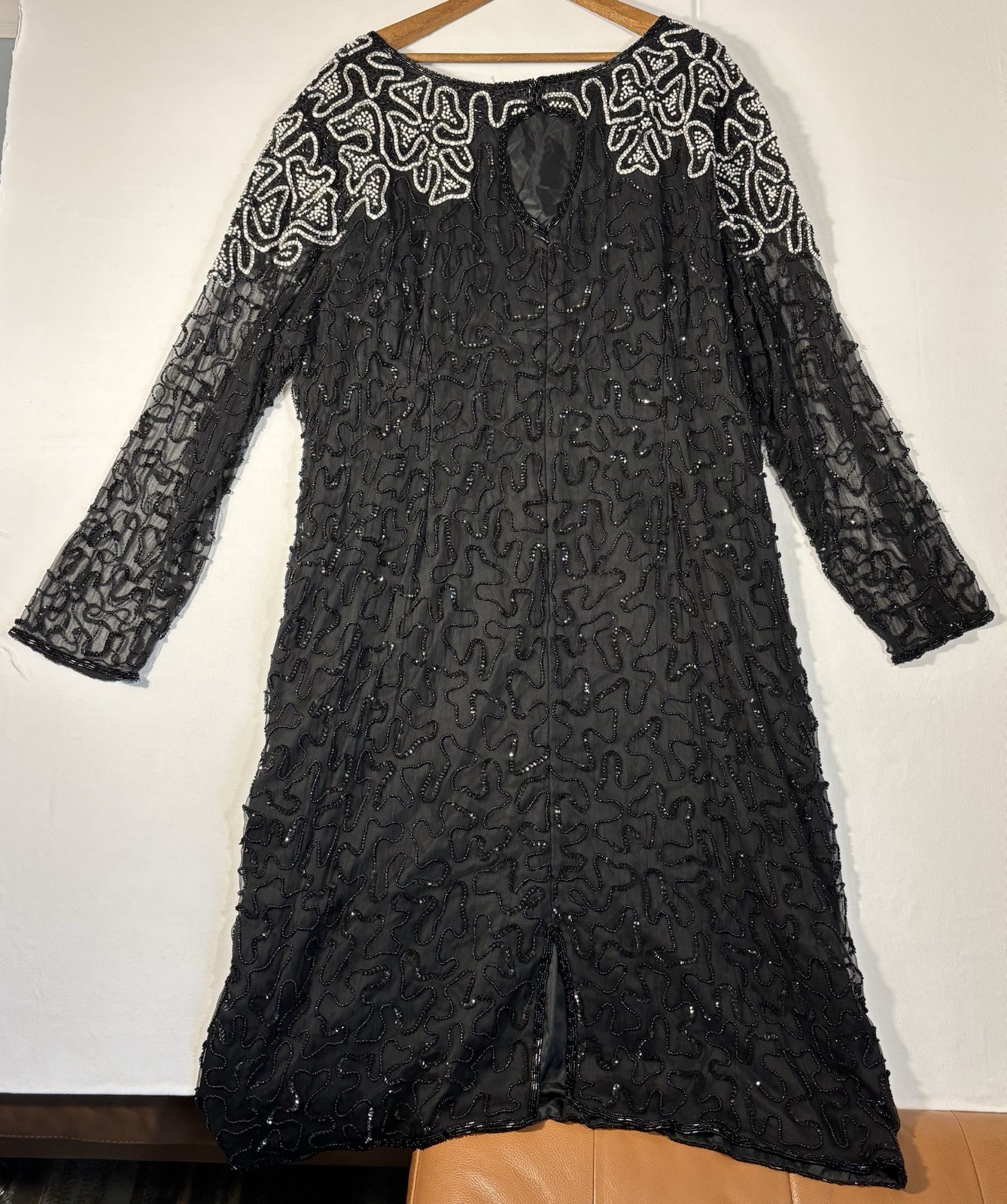 Roaman’s Women’s 2XL Black Beaded Long-Sleeve Dress with Beaded Neckline