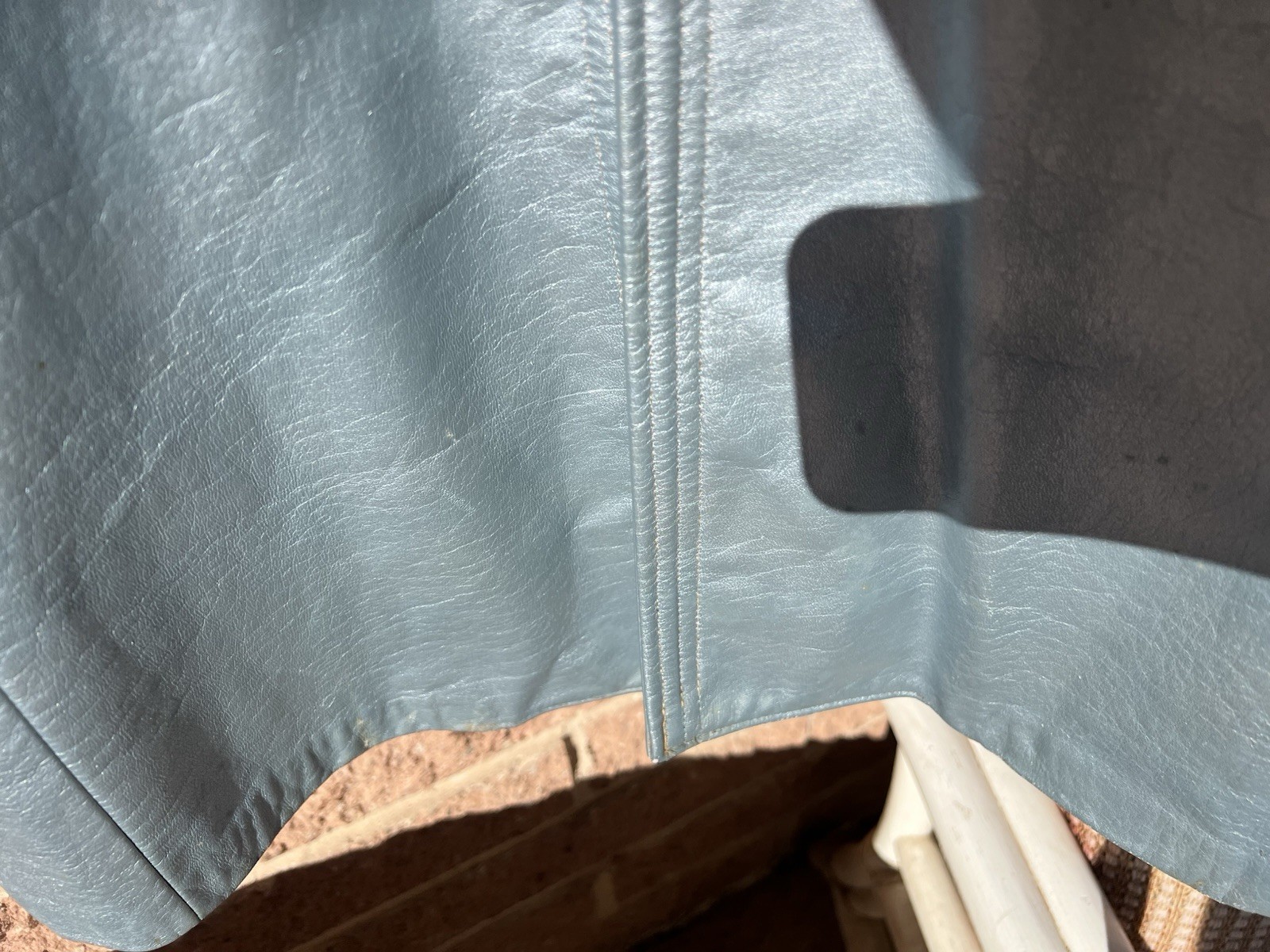 Vintage Shiny Blue Leather Coat w/ Fur Collar – No Lining or Brand, Still Sweet
