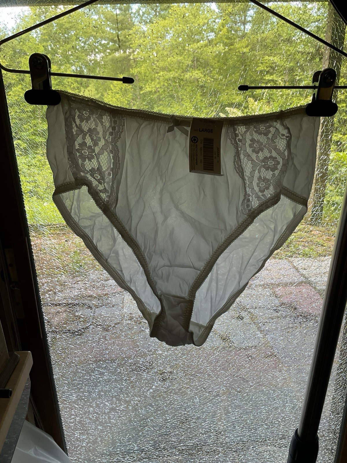 NOS w TAG Vintage Sears All Nylon & Lace Hi Leg Brief Panties 7 Large White