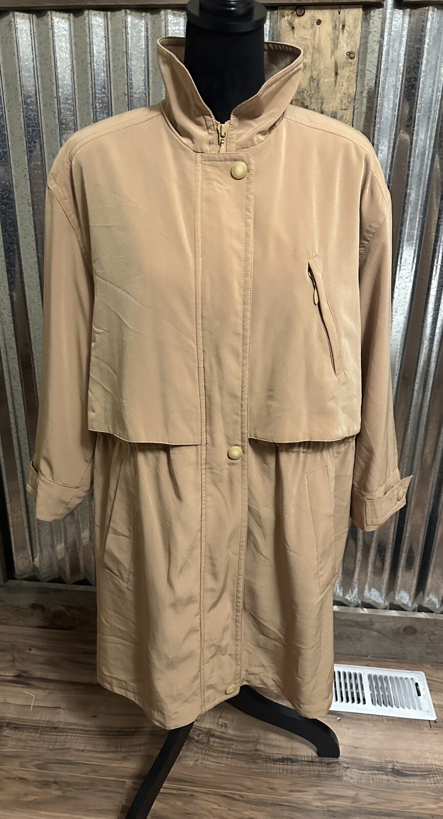 Vtg Misty Harbor Trench Rain Coat Jacket Womens Large Tan Lined classic Spy