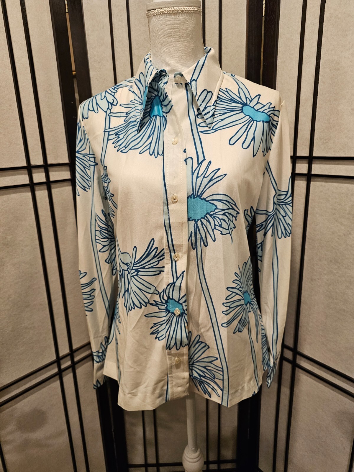 Vintage Loubella Extendables California Retro Blue Flower Shirt