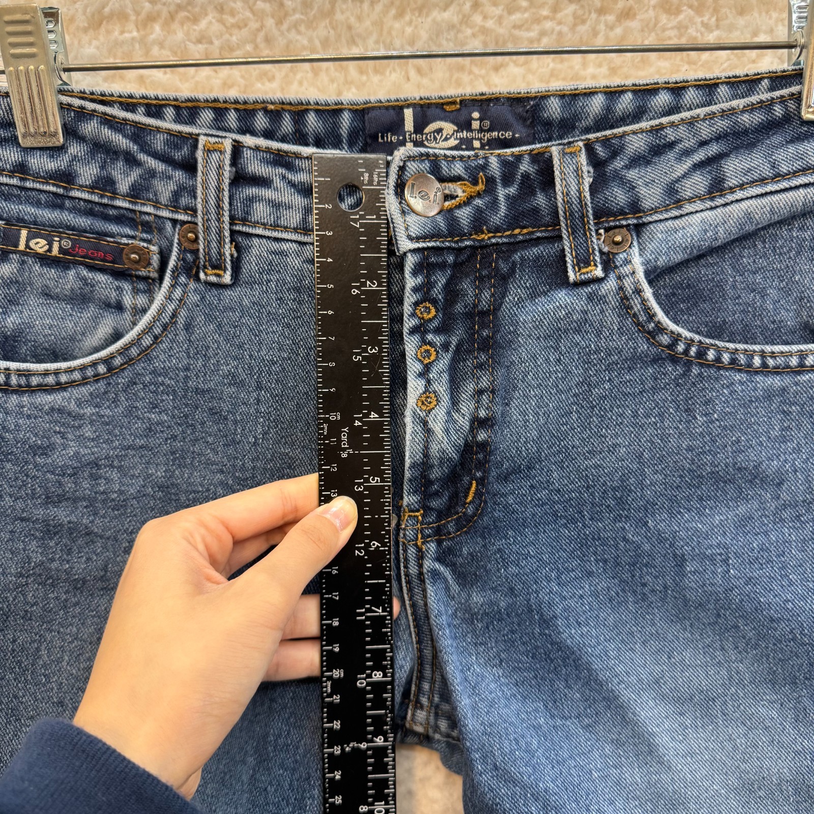 Y2K Vintage Lei Low Rise Flare Jeans 0 24 Medium Wash Bootcut 100% Cotton Denim