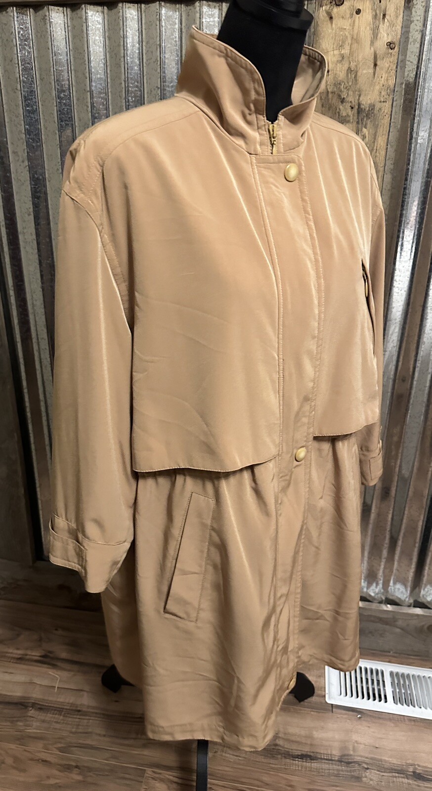Vtg Misty Harbor Trench Rain Coat Jacket Womens Large Tan Lined classic Spy
