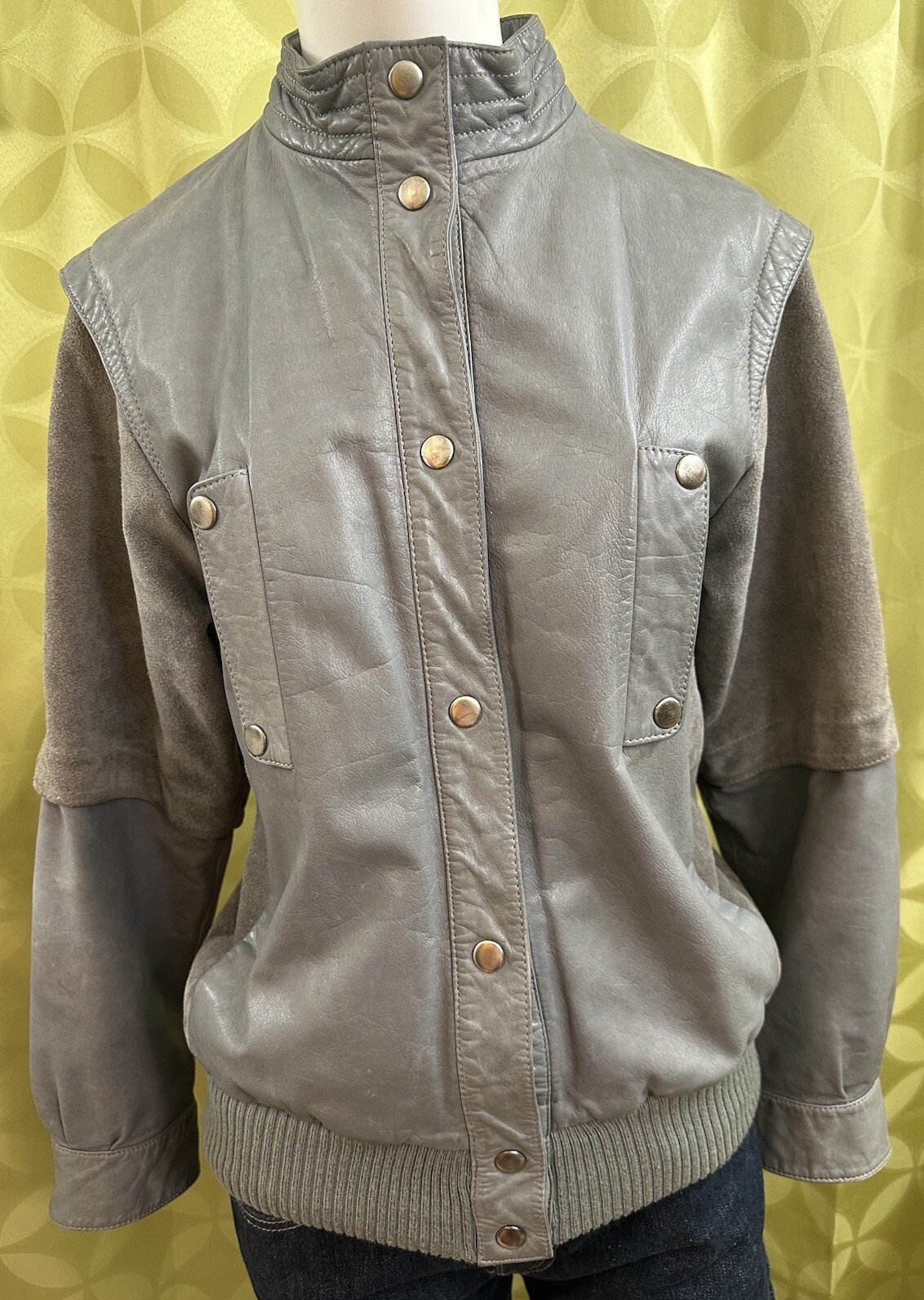 5-6 Vintage 1970s-80s FOXMOOR Gray Leather & Suede CAFE RACER Motorcycle Jacket