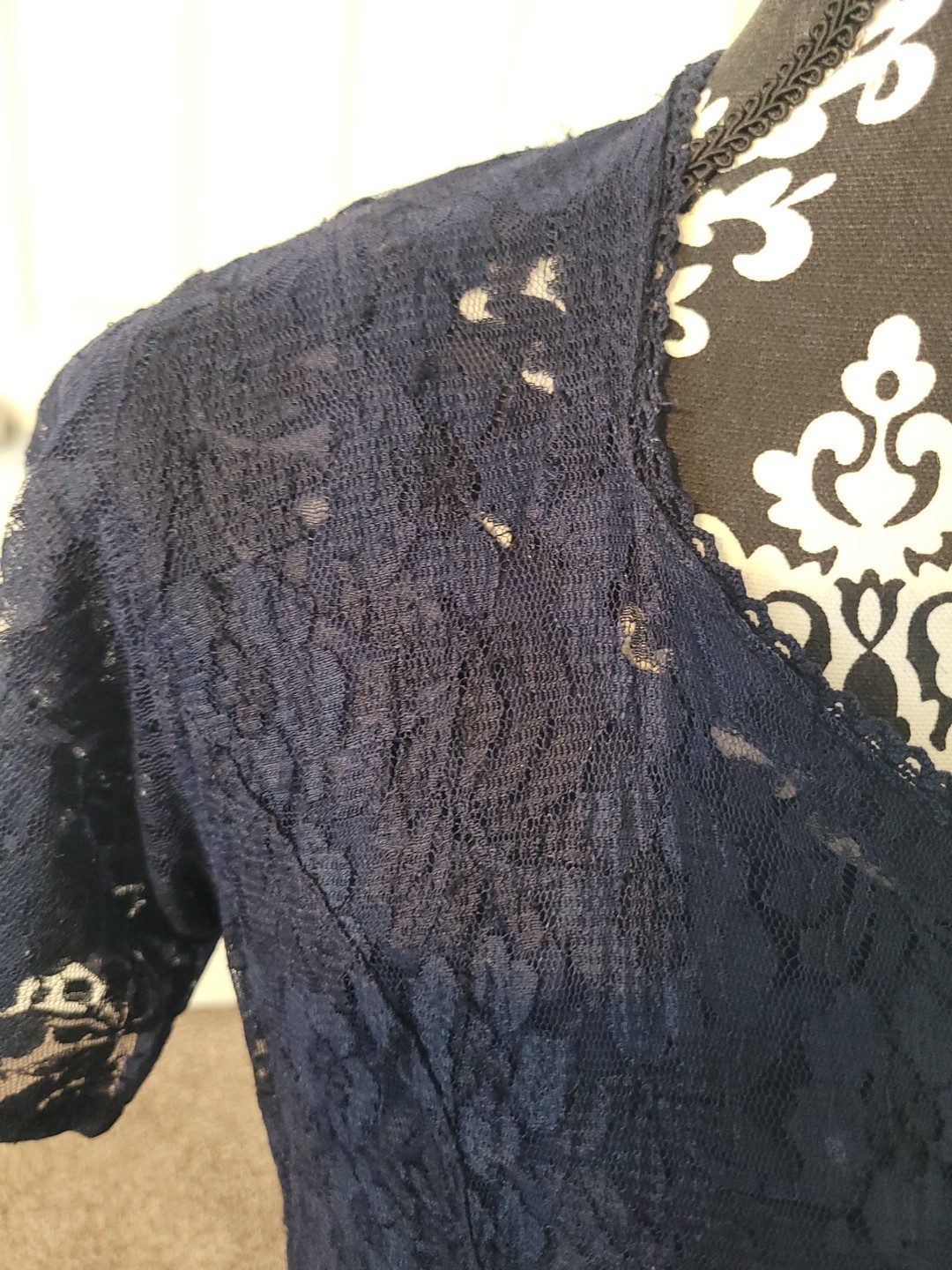 VTG Nostalgia Chiffon Lace Blue Sheer Overlay Maxi Dress Sz L Ethereal Witchcore