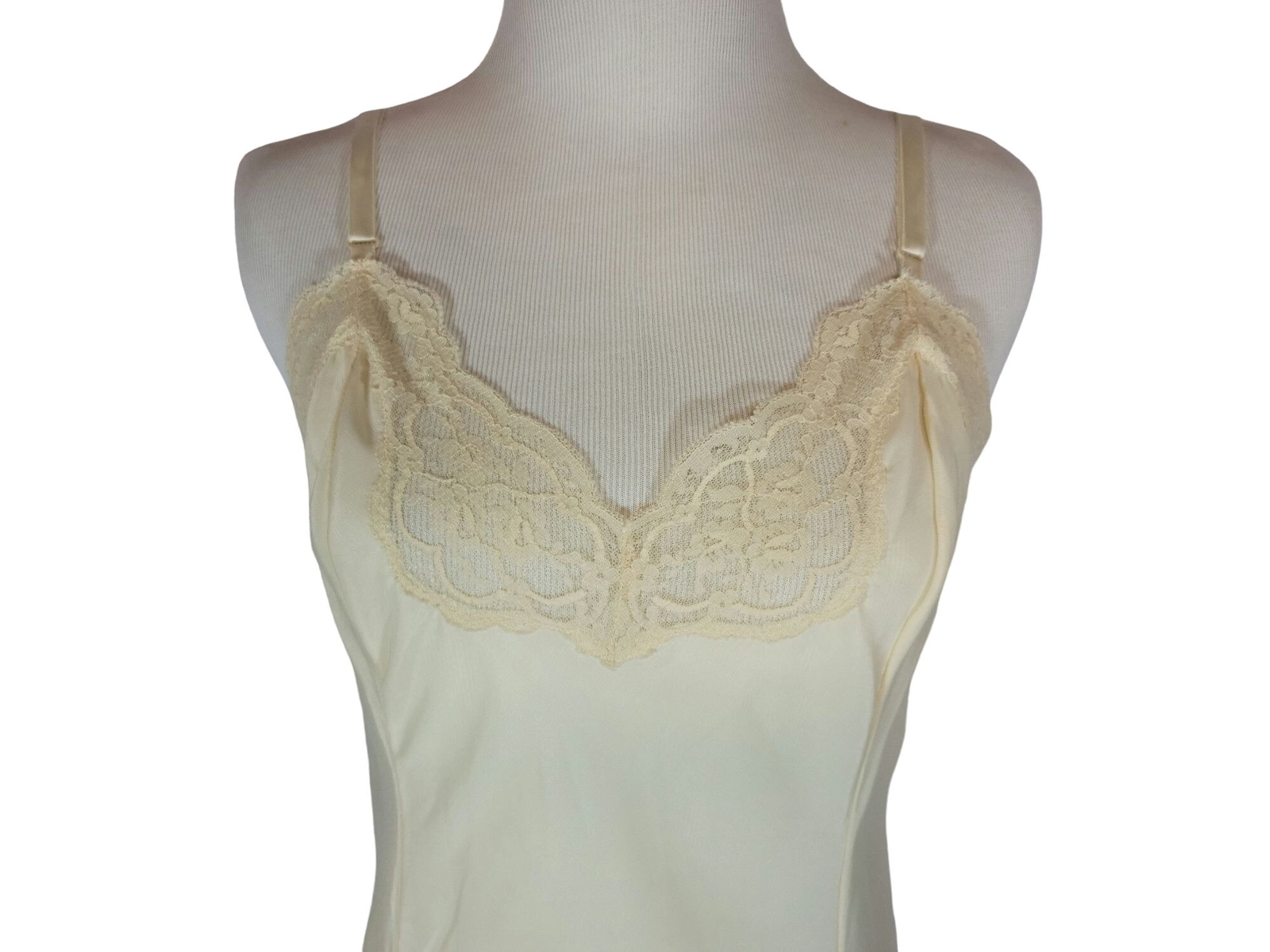 Vintage Lace Slip Dress Cream Barbizon Crepe Remarque 34 Adjustable Straps