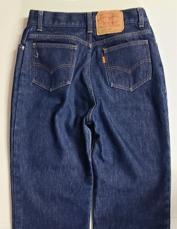 USA Vtg Womens Red Flannel Lined Levis 2517 Denim Blue Jeans Orange Tab Medium