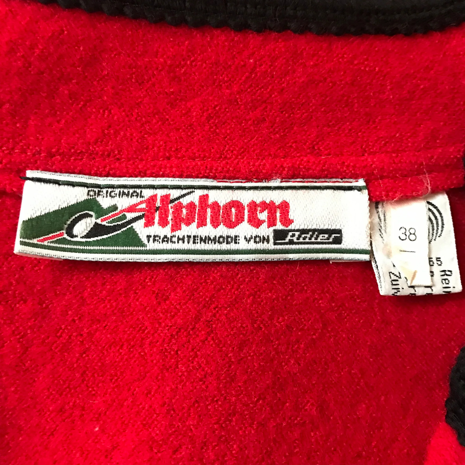 Vintage 1960s Alphorn Bavarian Wool Crop Jacket Red Black Sz M