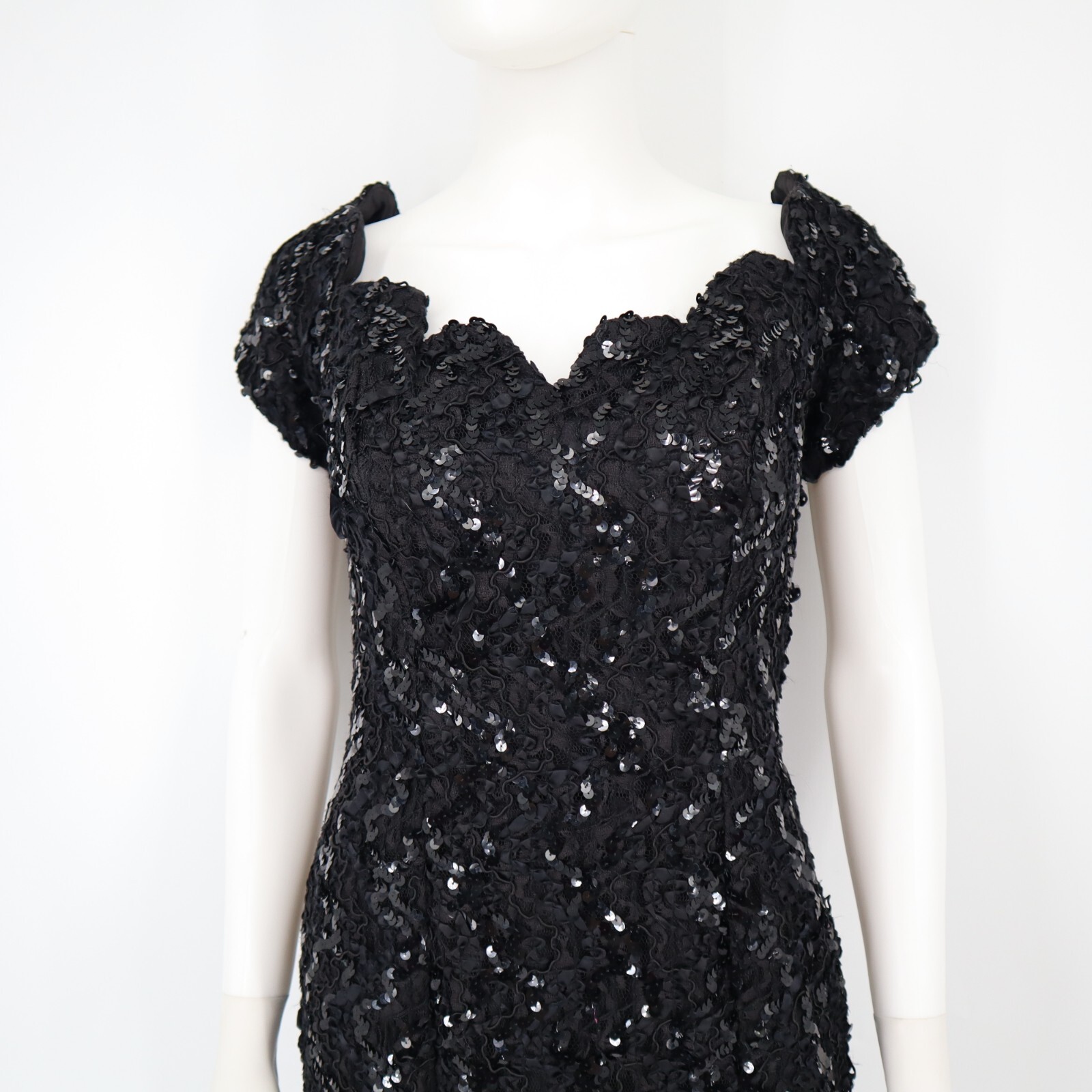 Vintage Karen Lucas for Niki Black Sequin shoulder dress size 8 prom tea